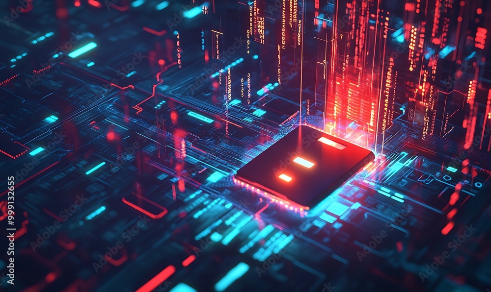 Poster Abstract Illustration of Encryption Layers Protecting Digital System with Glowing Data and Virtual Shields