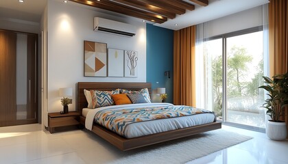 A minimalistic bedroom in an apartment