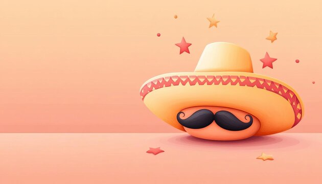 Mexican sombrero with mustache flat design top view cultural celebration theme cartoon drawing colored pastel