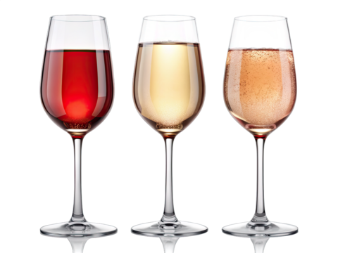 red wine, white wine, and rose champagne. colorful drinks. collection of champagne drinks with different taste.