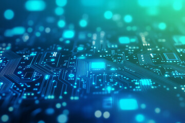 Obraz premium Abstract representation of a circuit board with glowing elements, symbolizing technology.
