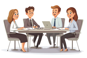 Obraz premium A group of four professionals engaged in a meeting around a conference table.