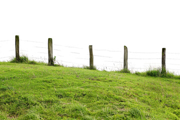 Fototapeta premium PNG Green hill with wooden fence