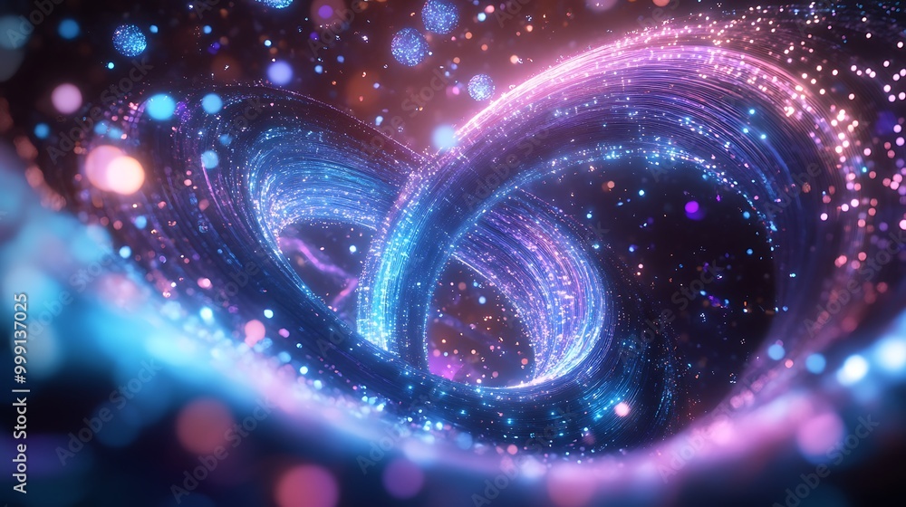 Poster Futuristic Quantum Computer with Swirling Data Particles and Entangled Qubits Representing Quantum Computing Power