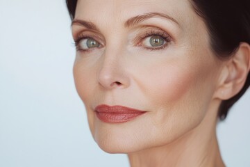 Obraz premium Gorgeous mid-aged woman with healthy skin looking directly at the camera isolated on white background