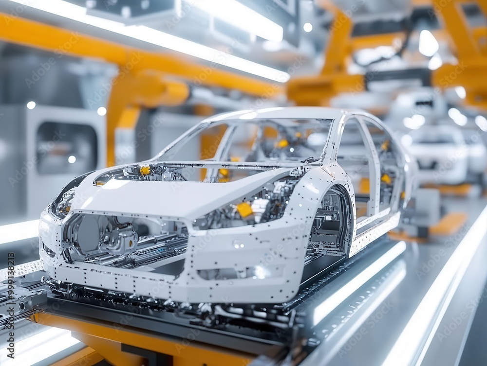 Aufkleber futuristic car manufacturing plant with advanced robotics sleek production line showcasing automated