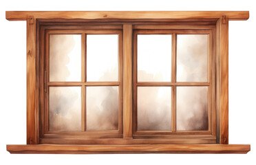 Obraz premium PNG Wooden window frame brown white background architecture.