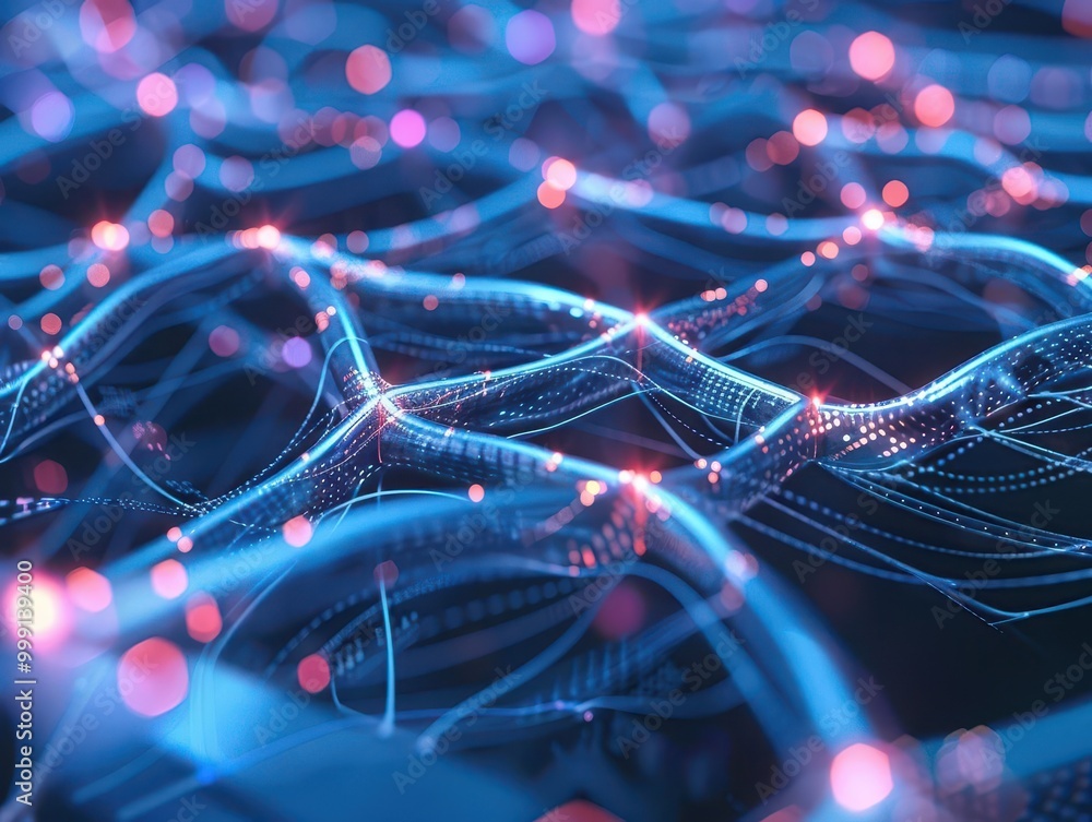 Poster futuristic neural network visualization glowing synapses ai chip closeup holographic data streams et