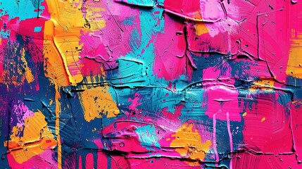 Fototapeta premium Abstract Painting with Pink, Blue, and Orange Paint