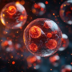 Naklejka premium 3D rendering of human stem cells in medical research laboratory