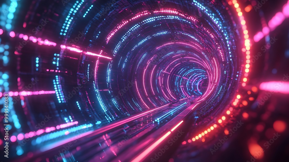 Aufkleber Digital Quantum World with Spinning Qubits and Swirling Data Visualizing Future Computing Technology