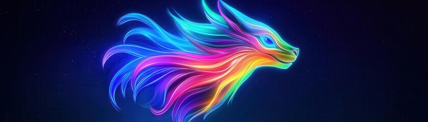 Obraz premium Abstract beast formed from swirling neon lights and holograms, floating in space, futuristic, vibrant colors