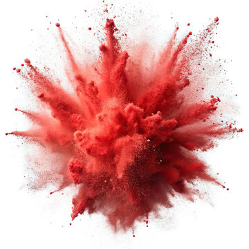 A vibrant explosion of red chalk dust against a transparent background