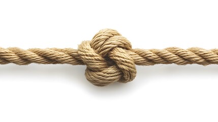 Fototapeta premium A close-up of a tied knot in a thick rope isolated on a white background.