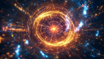 Conceptual Quantum Computing Core with Interconnected Qubits and Flowing Data