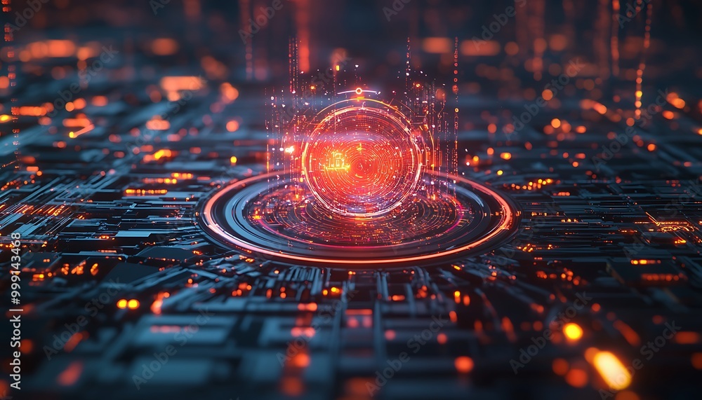 Poster Conceptual Quantum Computing Core with Interconnected Qubits and Flowing Data