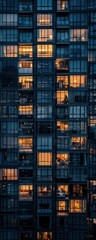 Illuminated windows of a modern high-rise at dusk