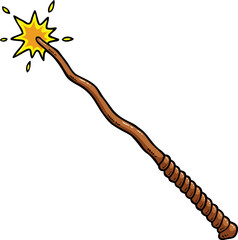 Vector Cartoon Hand Drawn Wooden Wizard Wand