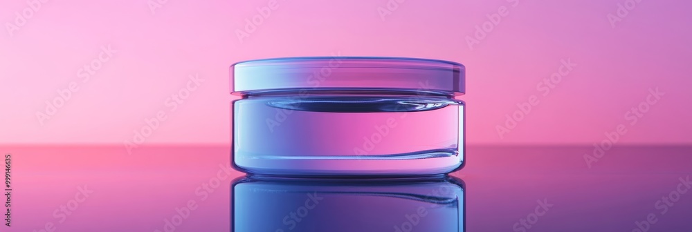 Poster a chic rendering of a hydration gel in a clear jar, showcasing its vibrant color and smooth texture.