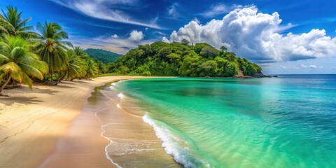 Obraz premium Breathtaking view of sandy beach in Panama overlooking turquoise waters, Panama, South America, beach, ocean, tropical