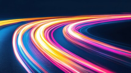 Colorful neon light trails form intricate patterns against a black background, showcasing a captivating blend of movement and vibrancy