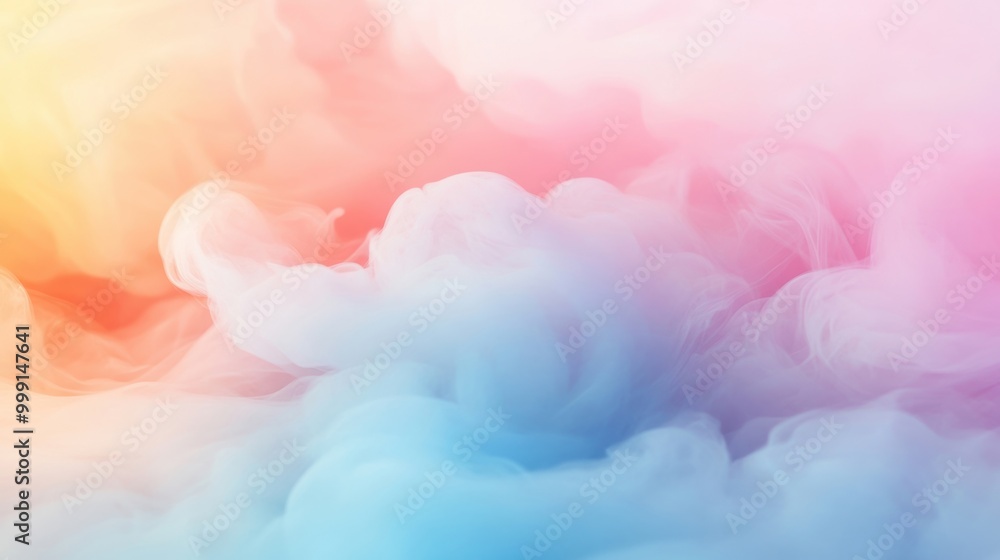 Poster bright, swirling clouds of colorful smoke fill the space, softly illuminated in a captivating array 