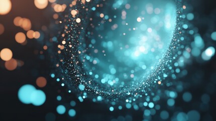 Fototapeta premium Blue glowing particles create a dynamic atmosphere as they swirl through an otherworldly tunnel, evoking a sense of wonder and exploration