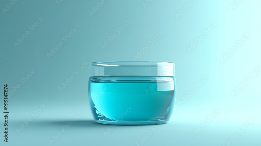 Poster a realistic 3d representation of a hydrating gel in a clear jar, showcasing its smooth texture and v