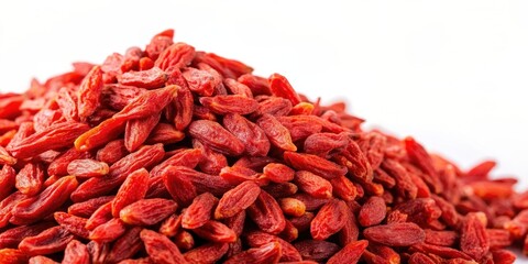 Fototapeta premium Goji berries isolated on background, close up, superfood, healthy, antioxidant, red, ripe, fresh, organic, nutrition, vitamin, berry