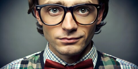 a male nerd with glasses closeup