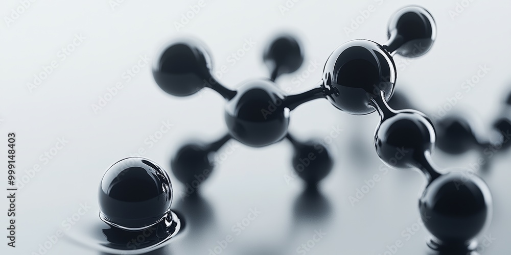 Poster a sleek three-dimensional rendering of a molecular structure, symbolizing the science behind skincar
