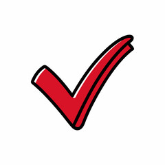 Checkmark Tick icon checkbox vector symbol, check mark marker red isolated on white background, checked icon or correct choice sign doodle or handwritten hand drawn style pictogram handdrawn simple