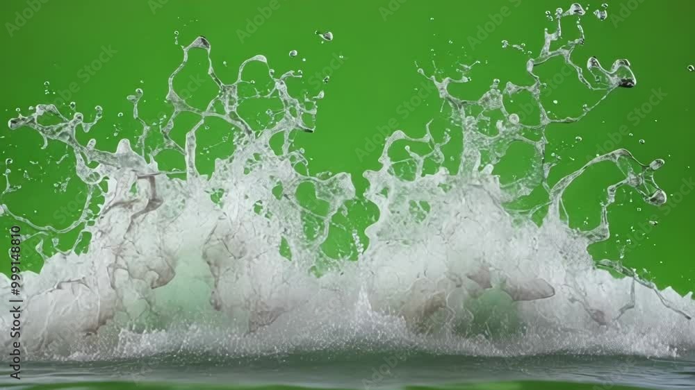 Poster powerful wave crashing and splashing against a vibrant background, perfect for blending with other i