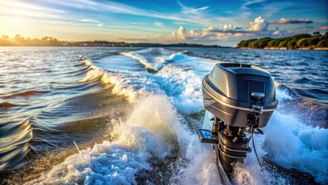 Outboard boat motor in action on water, outboard motor, boat, engine, propulsion, water, waves, speed