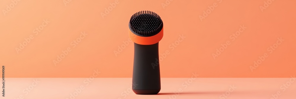 Poster a stylish three-dimensional rendering of a facial cleansing brush, showcasing its sleek design and v
