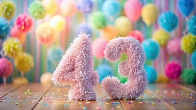 Pastel and fluffy number forty three with festive background for a birthday celebration, birthday, fluffy, pastel