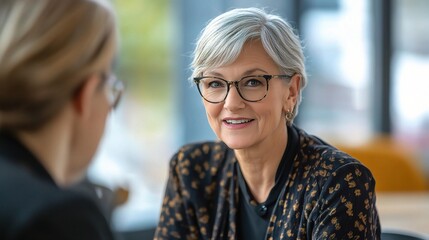 Confident Businesswoman Engaging in Conversation