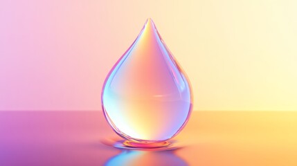 A vibrant 3d illustration of a skincare droplet, showcasing its glossy surface and light reflections. The droplet is isolated against a soft background, symbolizing purity and hydration