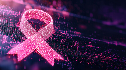 Pink October. Breast Cancer Awareness Concept. Glowing Pink Ribbon.	