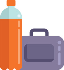 Lunchbox with soda bottle standing on white background representing school or office lunch break