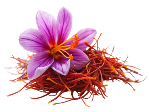 A saffron pistil displayed against a WHITE background as transparent. AI GENERATED - Powered by Adobe