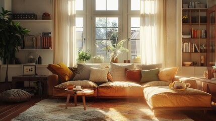 Luxury living room with rich sofa and table