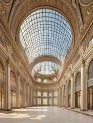 Obraz premium Ornate and grand interior of historic building with arched glass ceiling