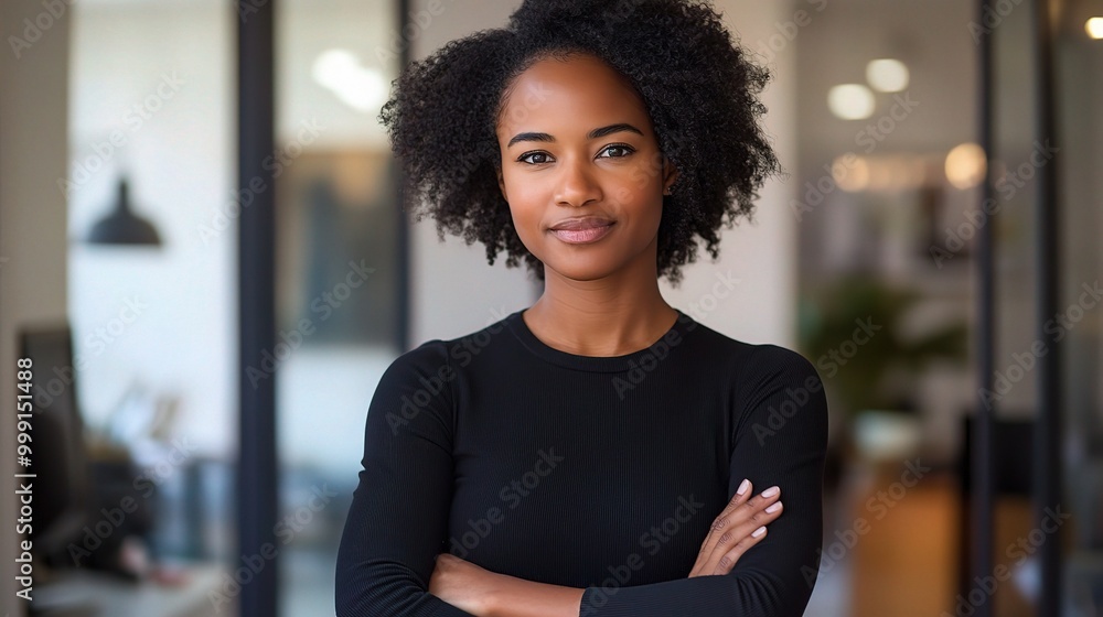 Sticker Confident Businesswoman in Modern Office Setting