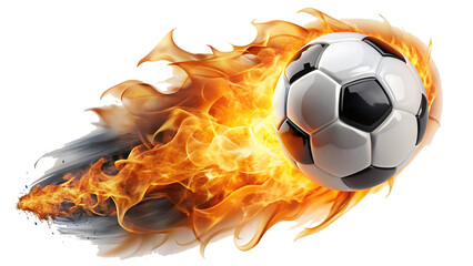 Fototapeta premium Soccer ball flying on fire isolated on white background