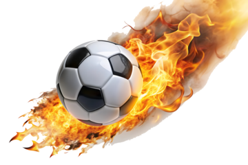 Soccer ball flying on fire isolated on white background