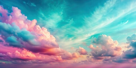 Fototapeta premium Colorful sky with cloud in shades of pink, blue, green, and teal, colorful, sky, cloud, pink, blue, green, teal