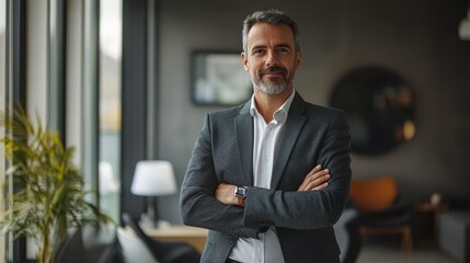 Fototapeta premium Confident businessman in modern office setting