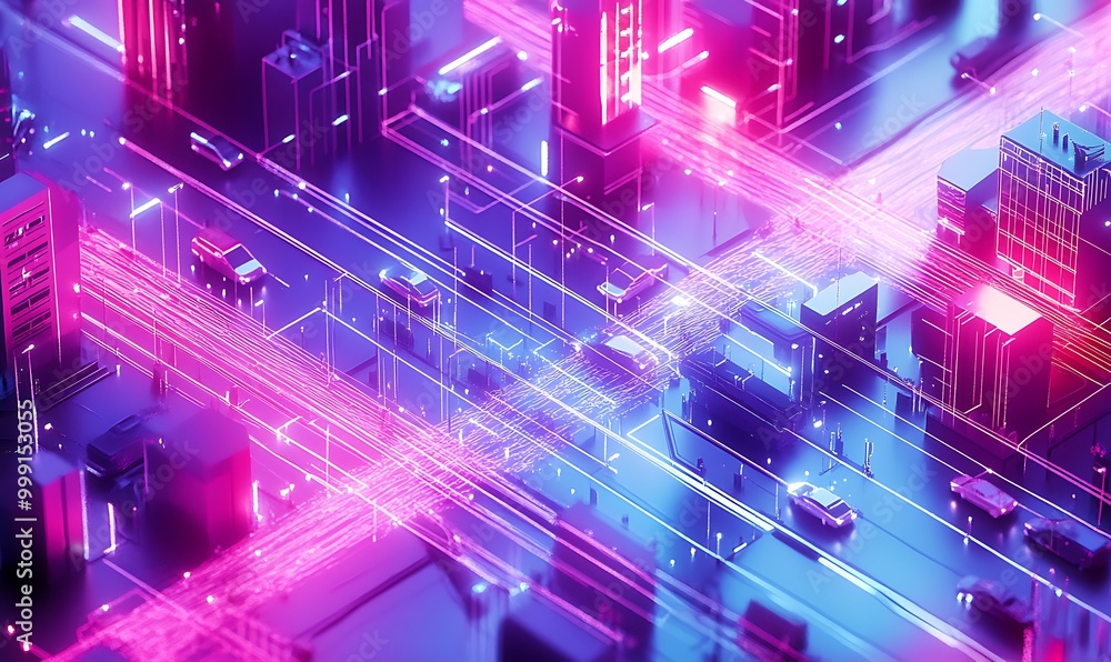 Poster abstract visualization of 5g network connecting smart devices and city infrastructure