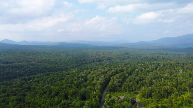 New England Mountains Aerial Cinematic View. Maidstone Vermont.